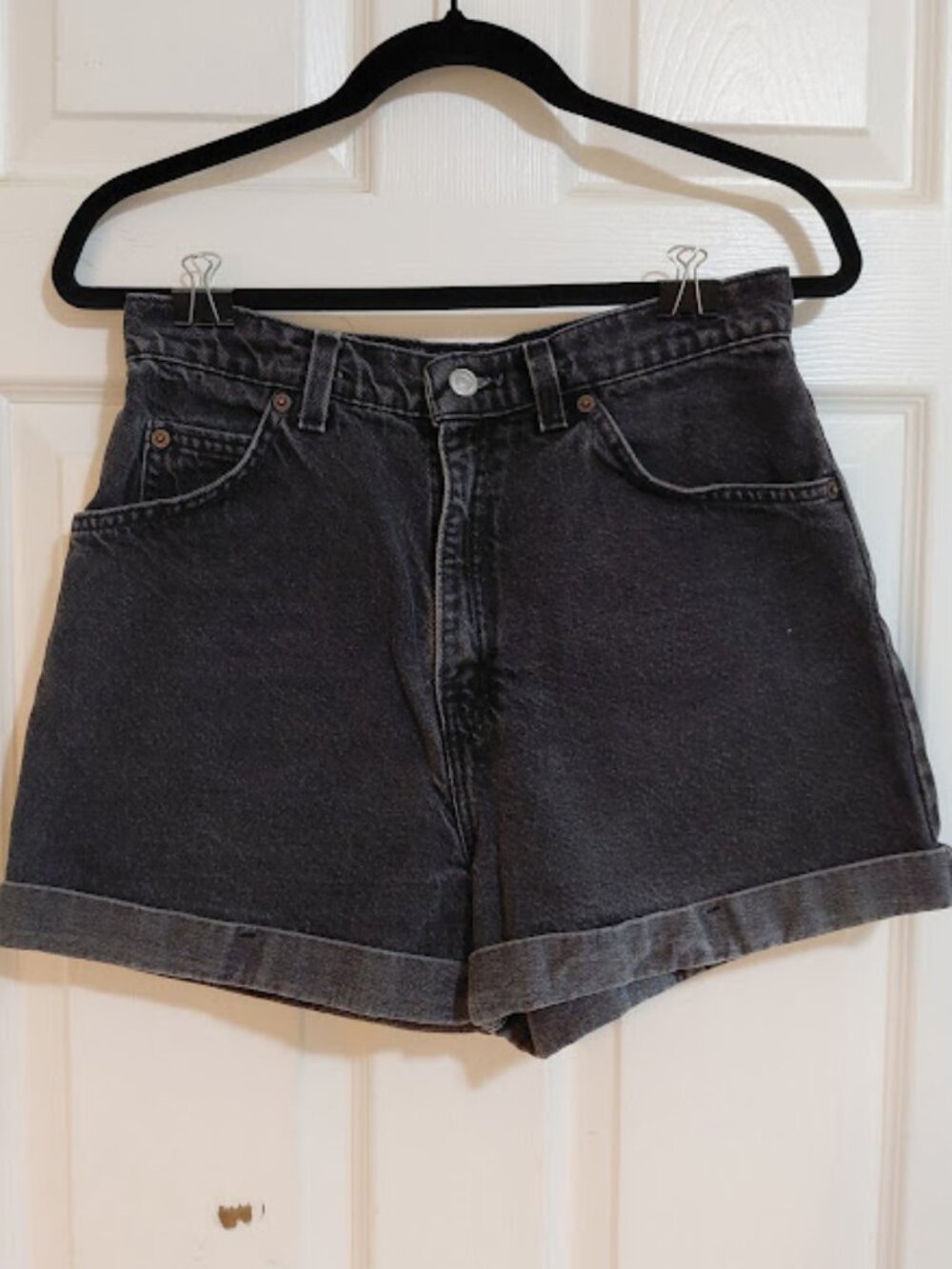 Vintage 80s 90s Levi's Orange Tab Faded Black Denim Jean Shorts 29in Waist